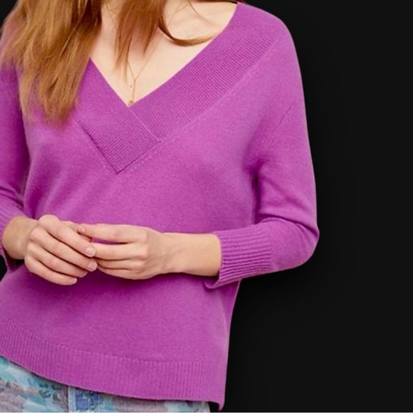 Anthropologie Purple Limited Edition Cashmere Collection Cassini V-Neck Sweater - Picture 2 of 16